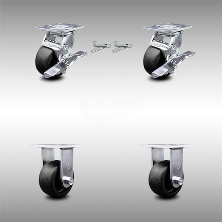 Service Caster 4 Inch SS Glass Filled Nylon Caster Set with 2 Brakes/Swivel Lock 2 Rigid SCC SCC-SS30S420-GFNR-TLB-BSL-2-R-2